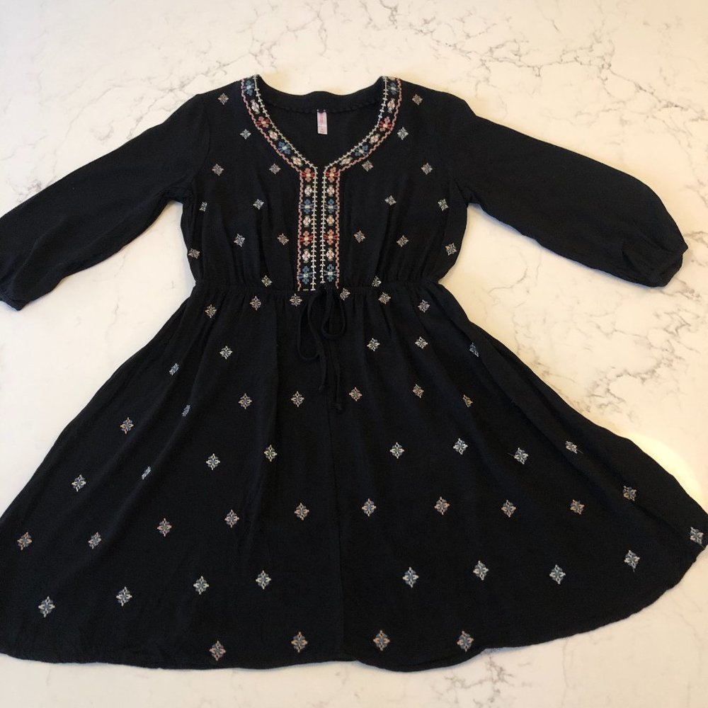 Xhilaration Black Dress w/Embroidered Detailing